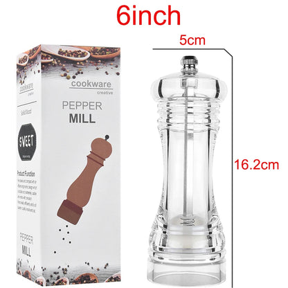 Pepper Grinder Clear Acrylic Salt and Pepper Mills Spice Mill Adjustable Coarseness by Ceramic Rotor Kitchen Accessories