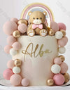 1 Set Pink Bear Cake Toppers Boho Rainbow Nude  Pink Balls Cake Decorations for Birthday Baptism  Shower Party Favor