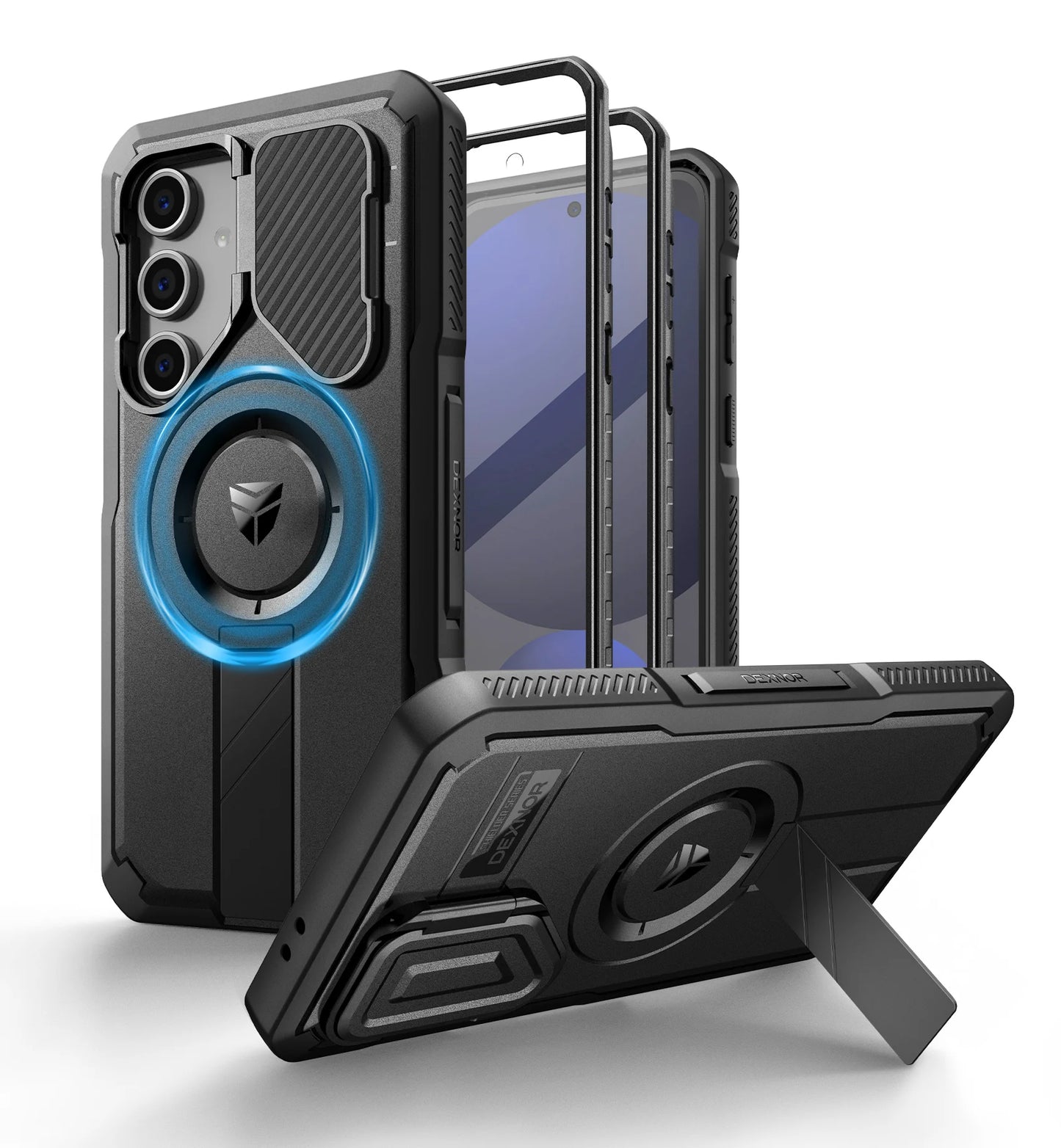 For Samsung Galaxy S24 FE Case with Camera Cover & Built-in Screen Protector Magnetic Rugged Shockproof Protective Cover Holder