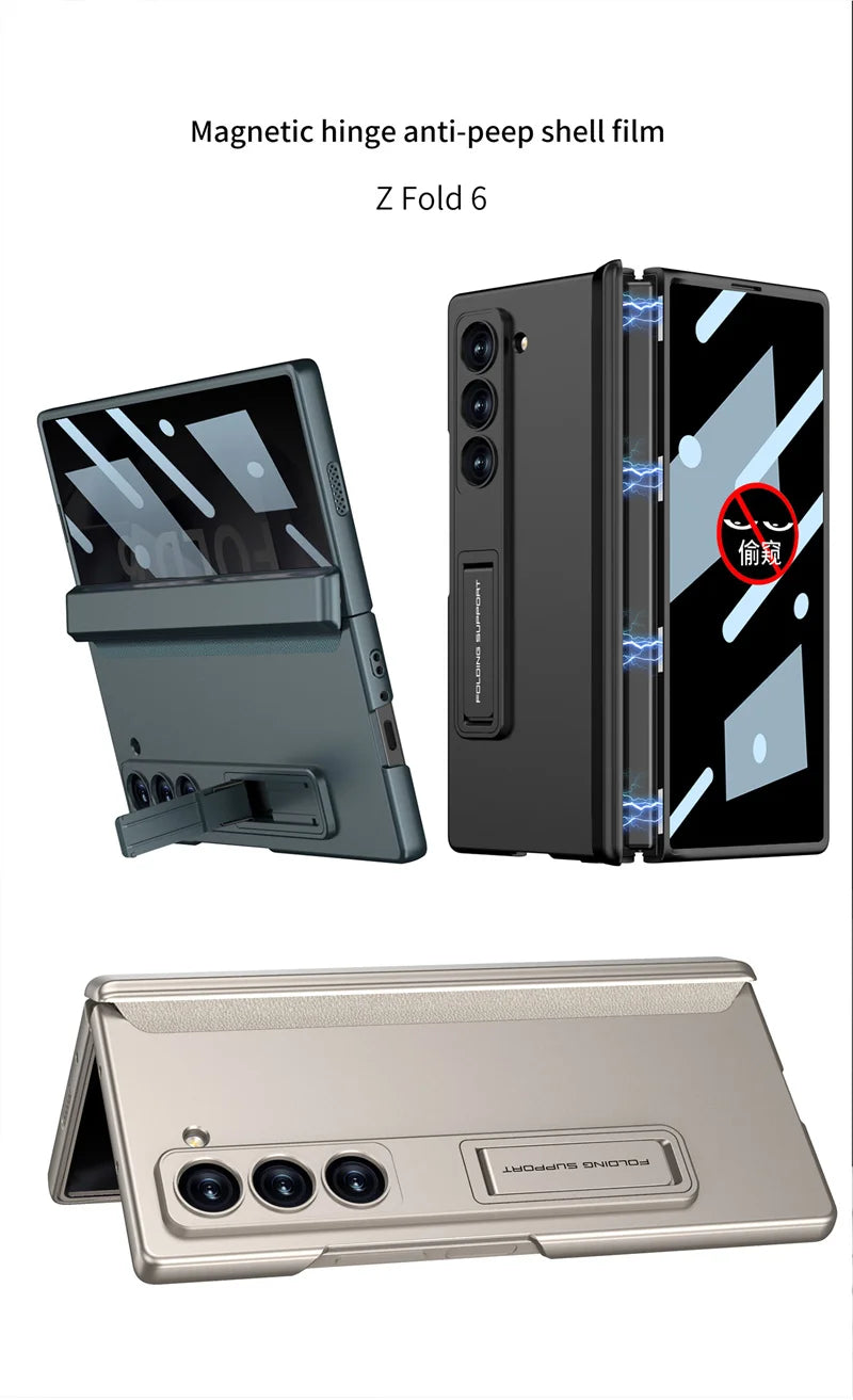 Luxury  Hinge Case for Samsung Z Fold 6 3 4 5 Case with Anti-peeping Glass All-inclusive Shockproof Shell Case