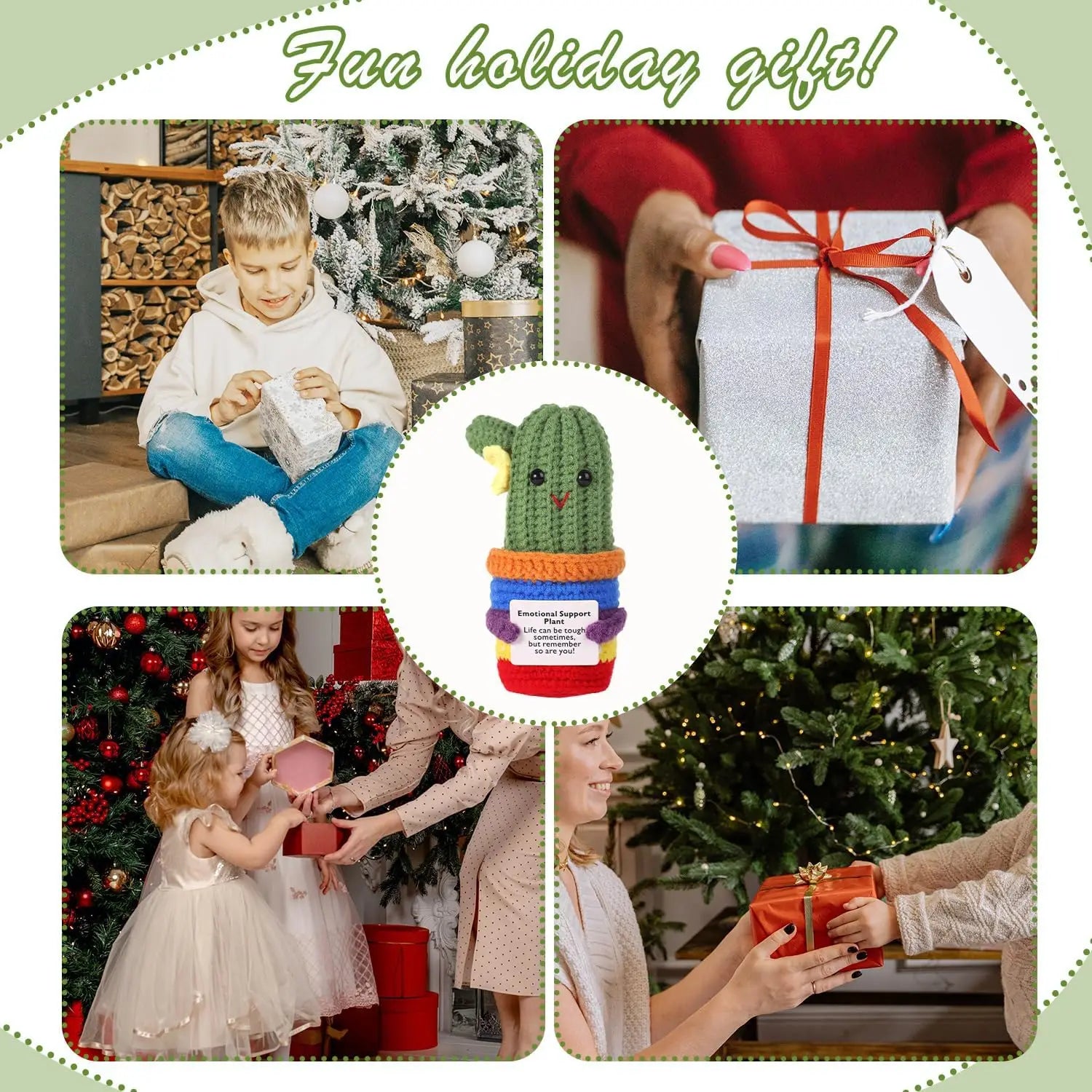 2 Pcs Funny Crochet Positive Energy Cactus Doll with Encouragement Card Handmade Wool Knitted Emotional Support Plant Ornament Gifts