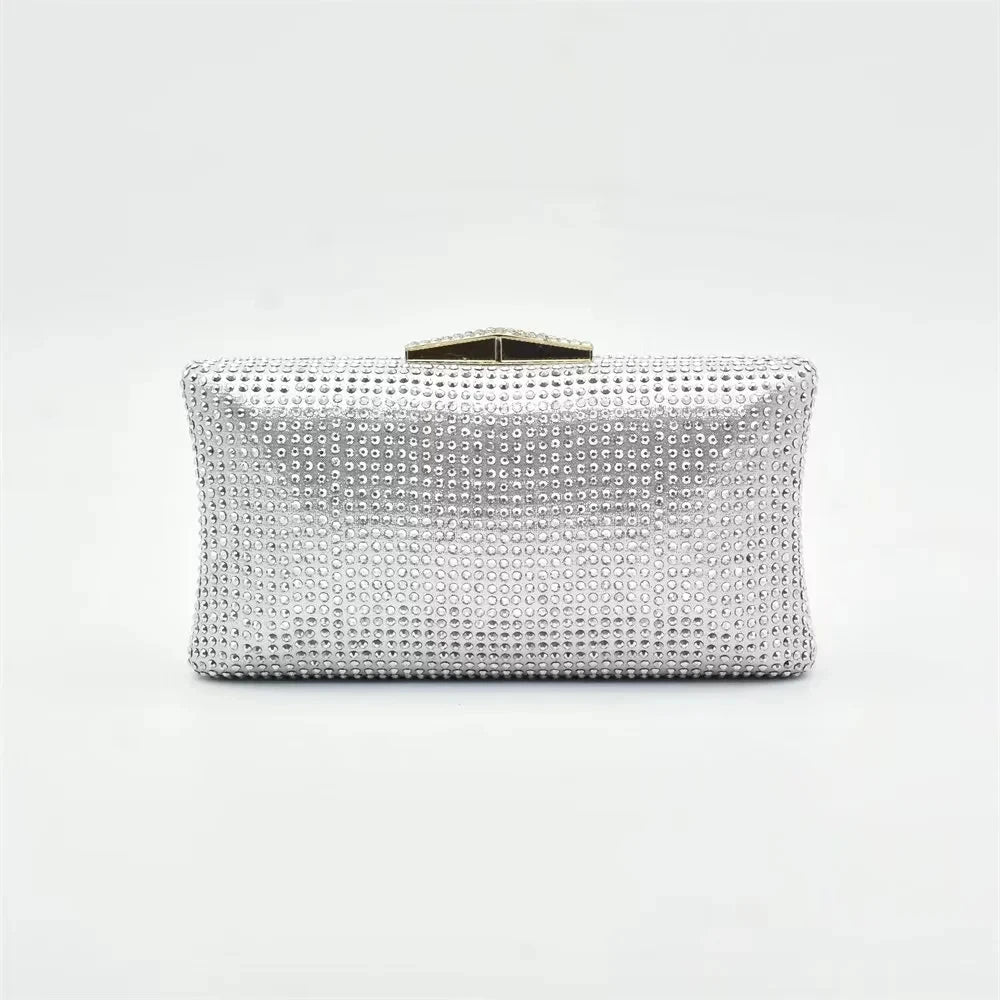 Silver Shoe and Bag Set for Party in Women Shoes and Bags Set for Women Italian African Women Wedding Shoes with Rhinestone