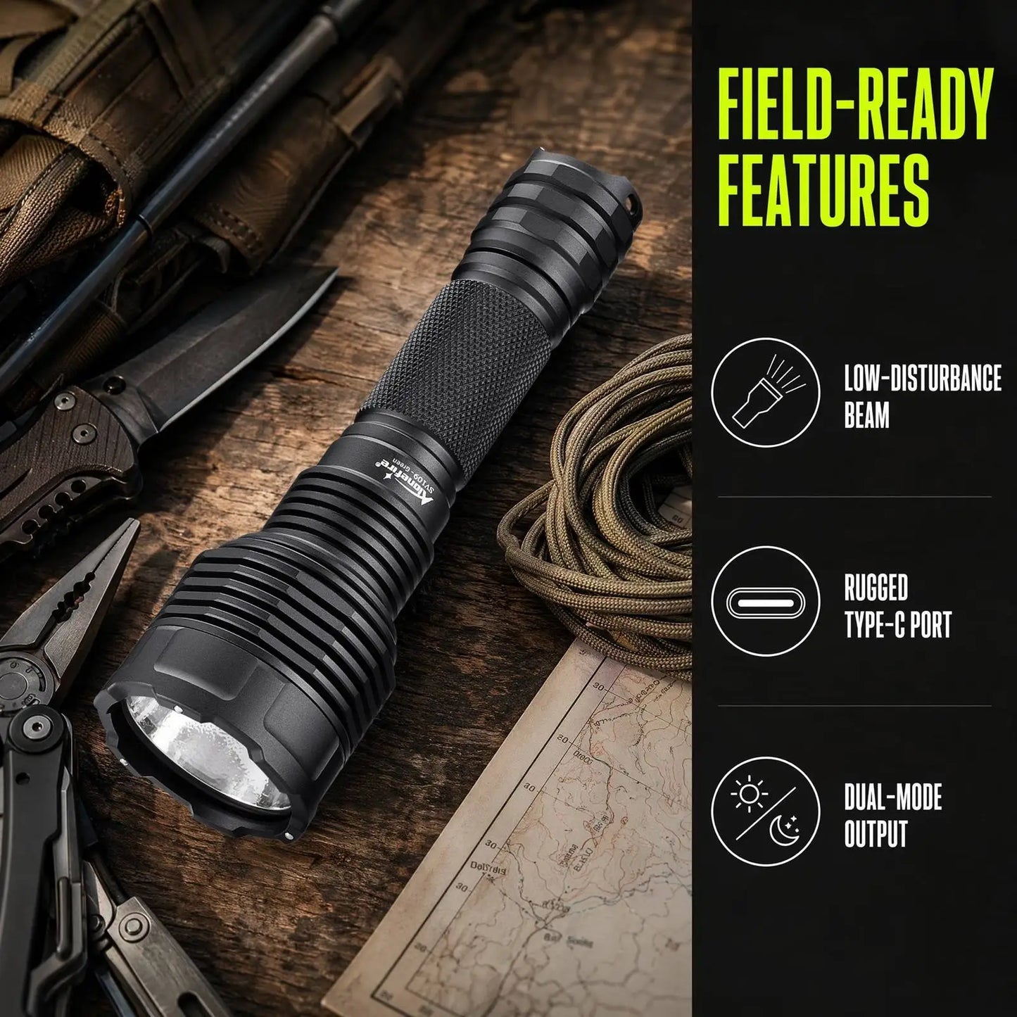 10W Green Light Rechargeable LED Flashlight