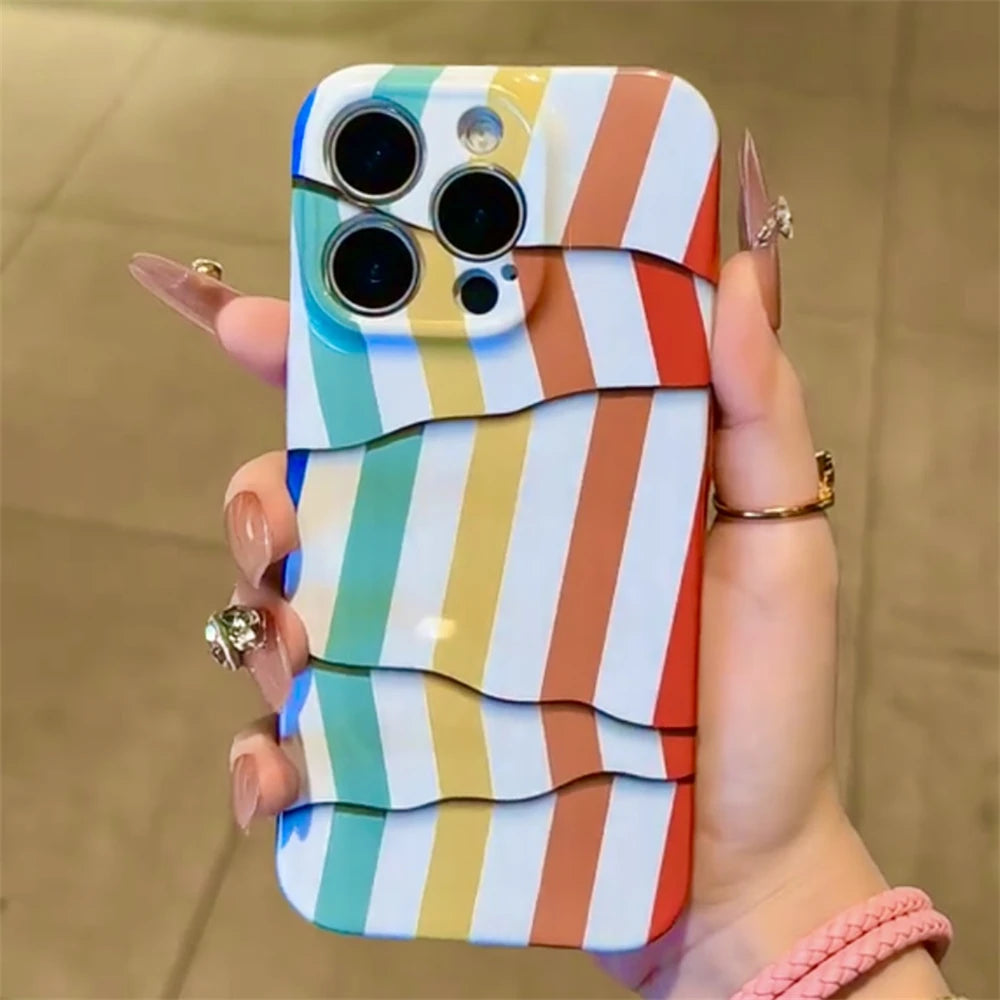 INS Cute 3D Rainbow Phone Case For iPhone 16 15 14 13 Pro Max Plus Cool Creative Pride Soft Silicone Back Cover