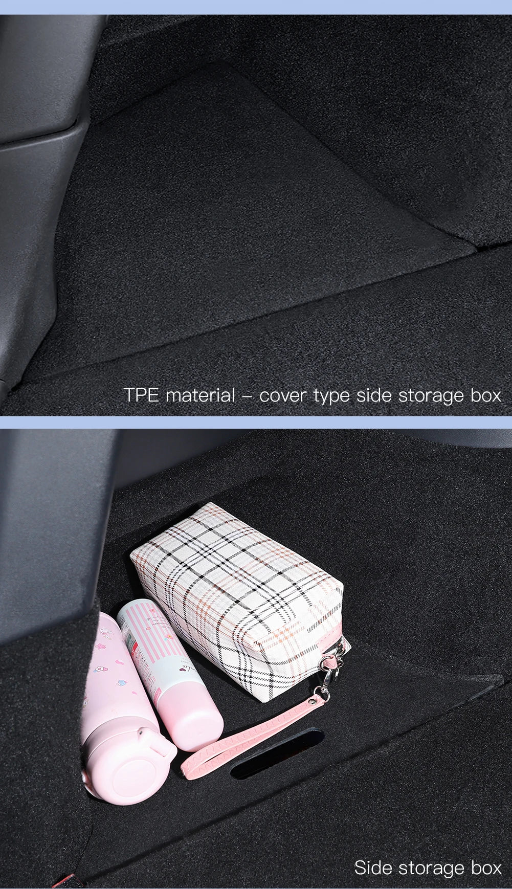 Trunk Side Storage Box Organizer for Tesla Model YL Flocking TPE Partition Storage Bin