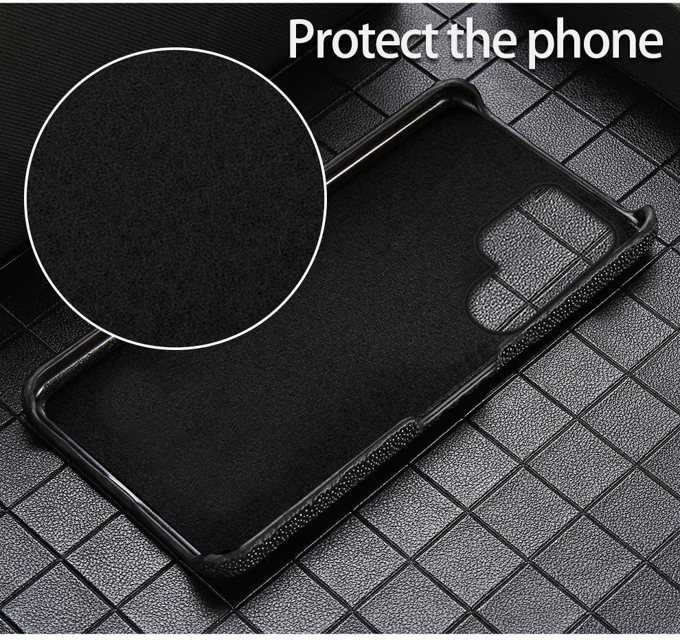Luxury Genuine Stingray Leather Case for Samsung Galaxy S26 / S26 Ultra / S25 / S25 Plus / S24 / S23 5G – Magnetic Anti-Scratch Back Cover