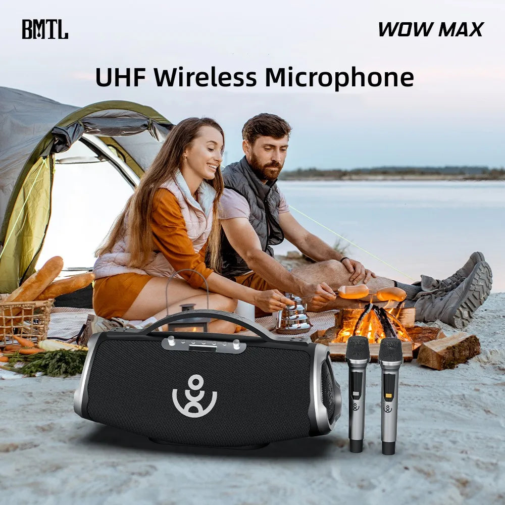 BMTL WOW MAX 300W Powerful Portable Speaker with 2 Wireless Microphones 3-way PA System Support Power Bank AUX/USB/TF/OTG