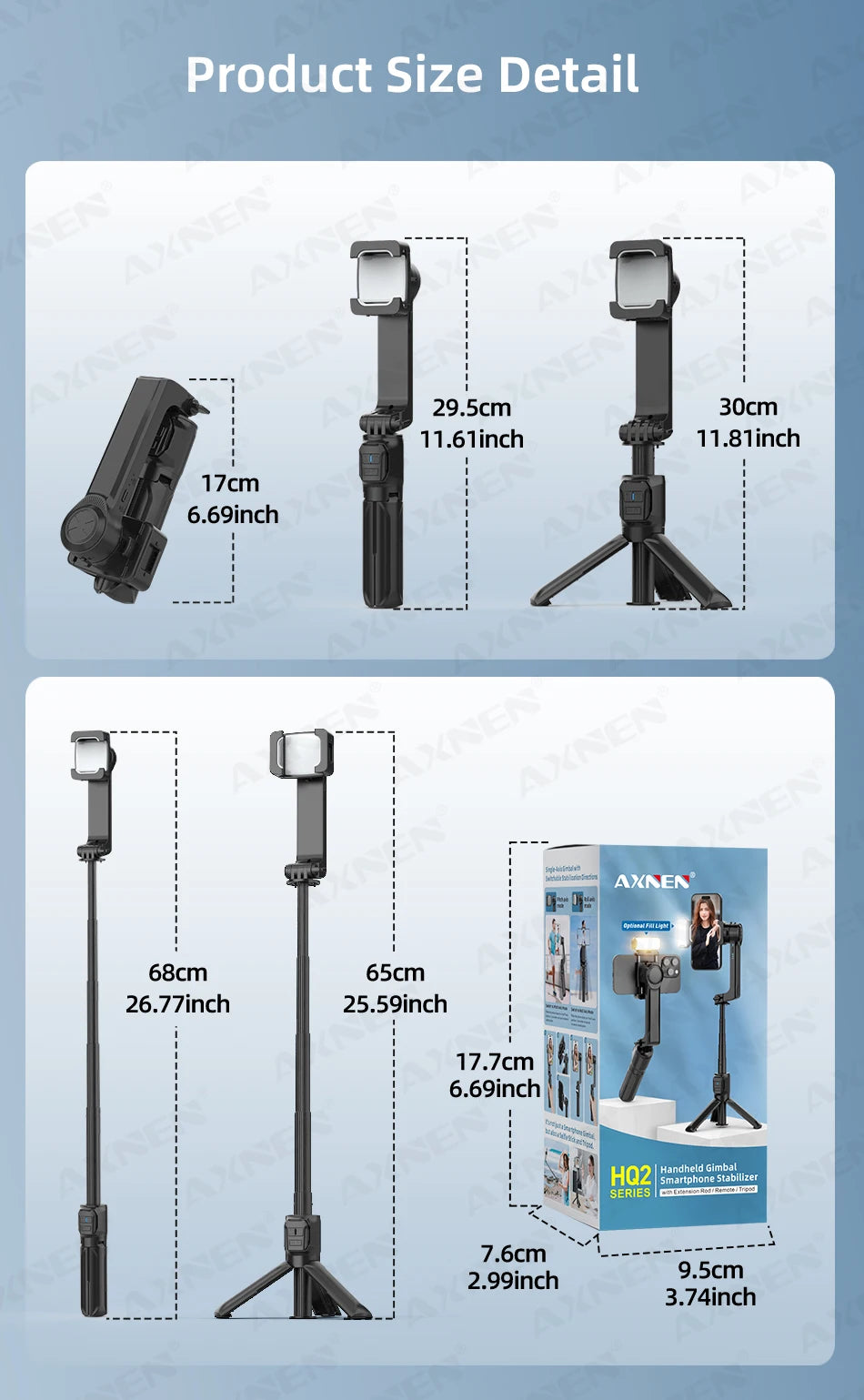 HQ2 SERIES Mobile Phone Stabilizer Handheld Gimbal for Smartphone Gopro Action Camera Extension Rod Selfie Stick Tripod