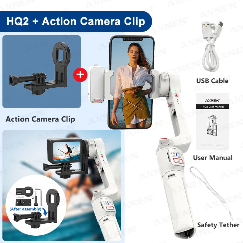 HQ2 SERIES Mobile Phone Stabilizer Handheld Gimbal for Smartphone Gopro Action Camera Extension Rod Selfie Stick Tripod