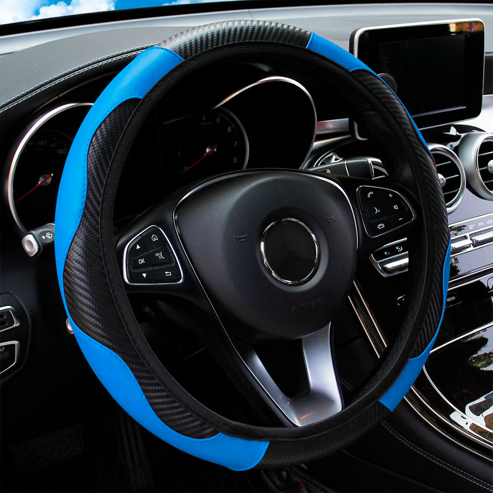 PU Carbon Fiber Leather Car Steering Wheel Cover 37CM 38CM