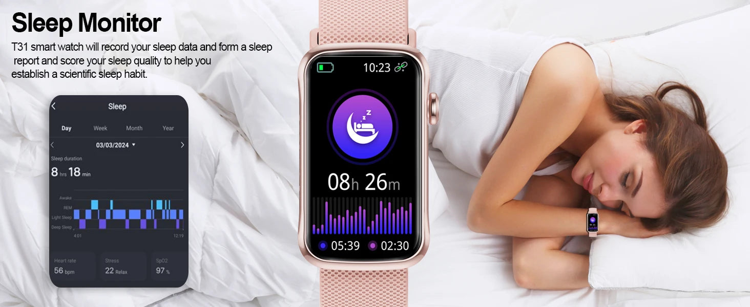 Multifunction Smart Watch Men Women Smartwatches Fitness Bracelet Sleep Monitor Waterproof T31 Smartwatch