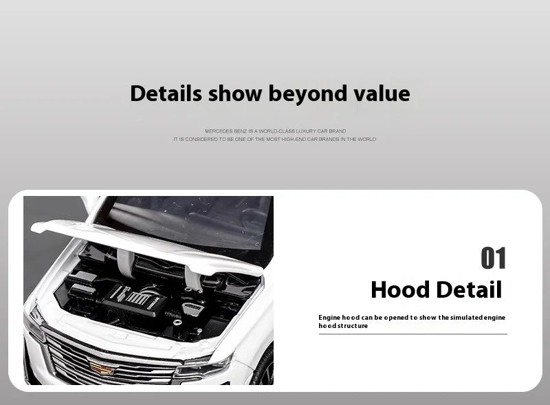 Diecast 1:32 Cadillac Escalade SUV Alloy Model Sound And Light Pull Back Toy Accessories For The Car Birthday Present For Boys