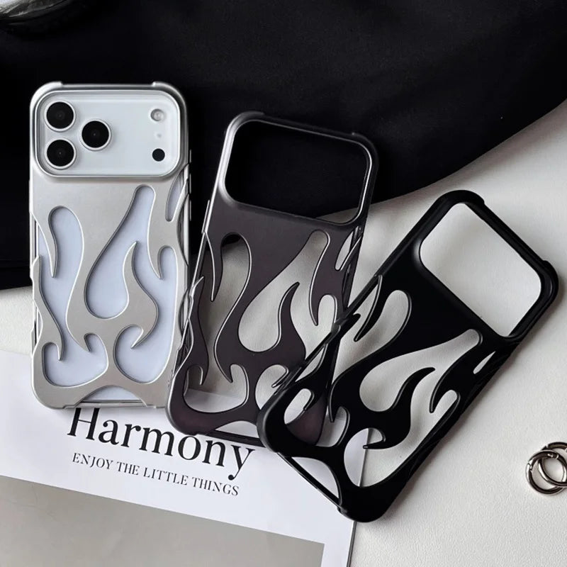 For iPhone 17 Pro Max Cases for iPhone 17 Pro Cover Plating Hollow Flame Pattern Silicone Shockproof Phone Case for iPhone17 Air