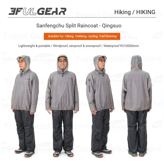 Lightweight Waterproof Hiking Rain Jacket and Pants Set with Hood