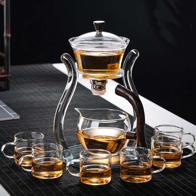 Automatic Lazy Kungfu Glass Tea Set  Rotating Cover Bowl Household Heat-Resistant Teapot Glass teapot