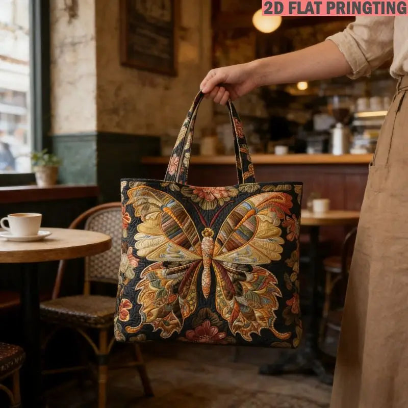 Butterfly Print Quilted Tote Bag Large Capacity Multi Functional Shoulder Handbag