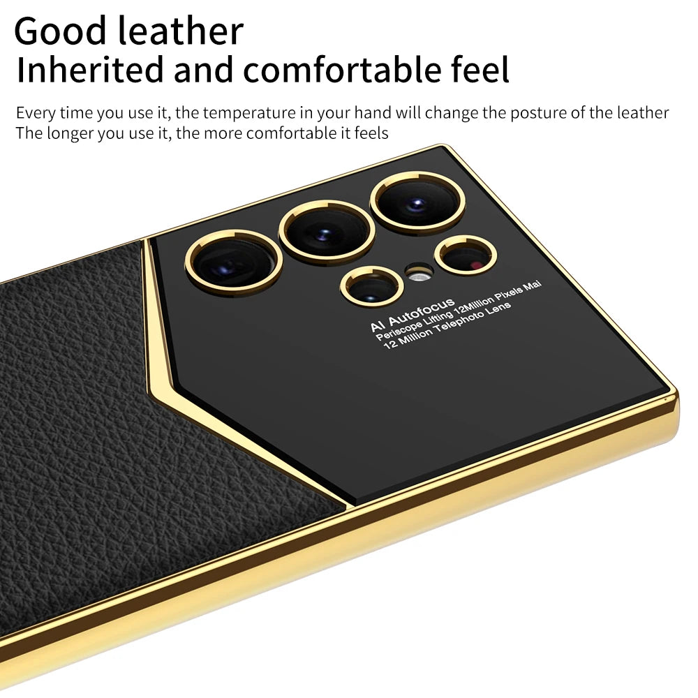 Electroplated Leather Shockproof Case for Samsung Galaxy S26 / S25 / S24 Ultra – Full Coverage Soft Silicone Protective Back Cover with Card Holder