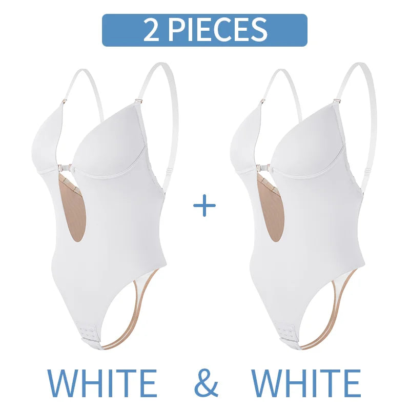 Deep V-Neck Backless Bodysuit Shapewear – Push Up Thong Body Shaper