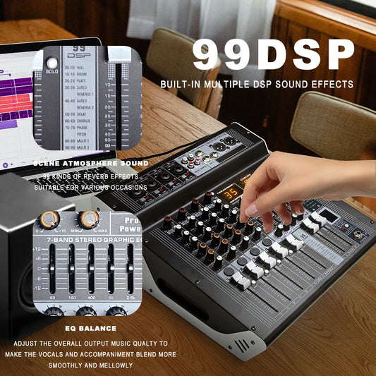 4 Channel DJ Audio Mixer with USB Bluetooth and 99 Effects