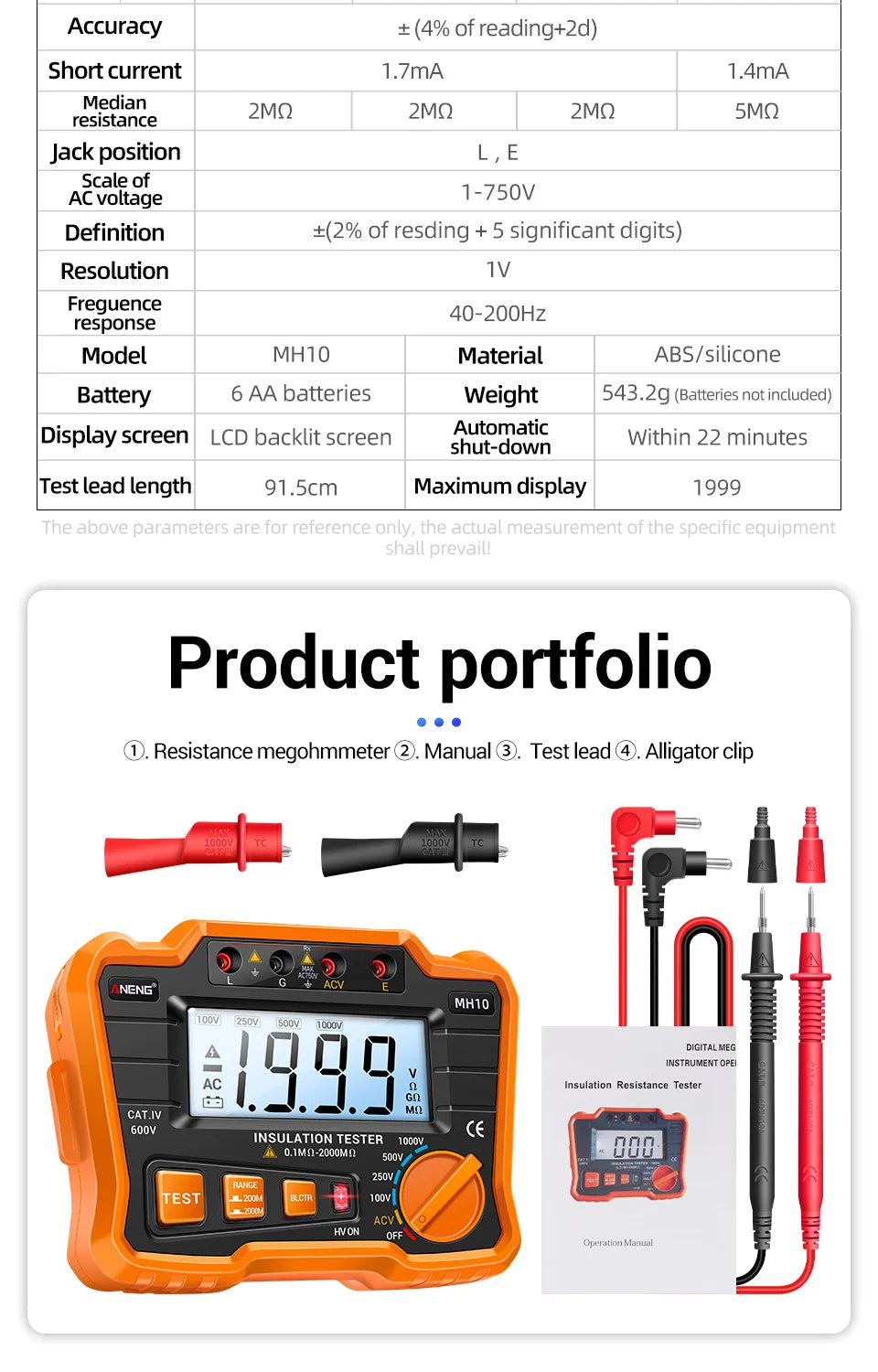 HD Digital Insulation Resistance Gauge Ohmer Testers 1000V Megometer Megohmmeter Ohm Test Auto Range Backlight Meters