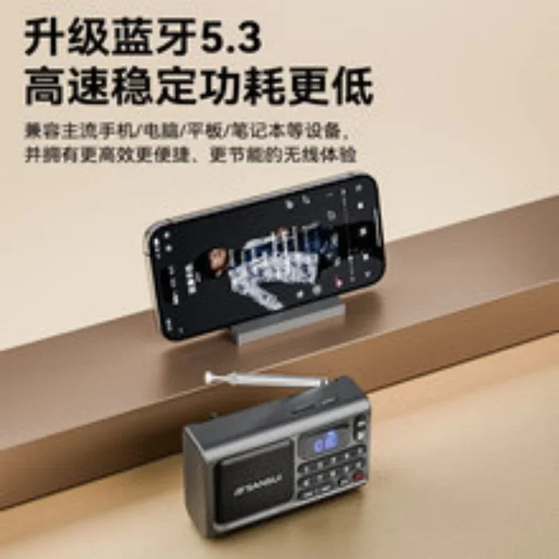 SANSUI F77 Wireless Bluetooth Speaker Gift for Elderly Portable FM Radio with TF Playback Voice Recorder Digital Music Play TF