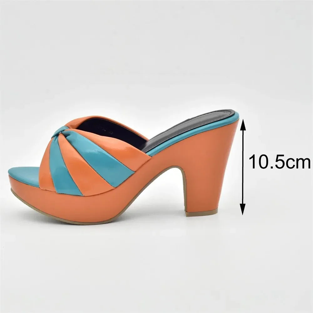 Italian Design Fashion African Women's High Heel Comfortable Shoes and Bags Set Leather Wedges Shoes for Women