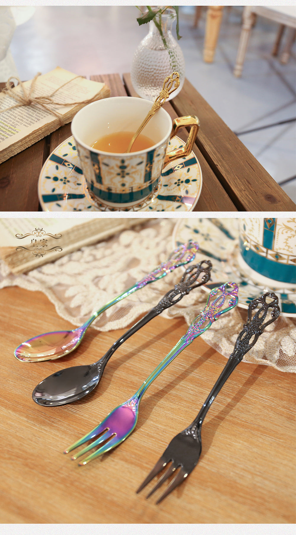 Stainless Steel Small Spoon Gold Royal Mini Spoon Fork for Dessert Coffee Fruit Tea Western Tableware Silverware Gift Home Docor