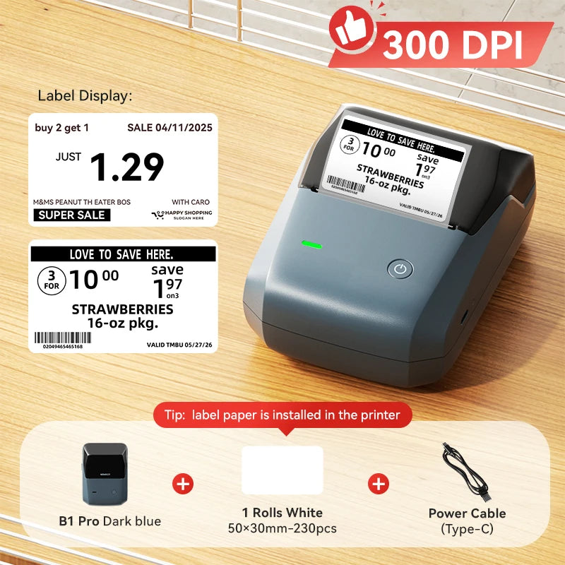 B1 Pro Label Printer 300 DPI, Bluetooth Thermal Label Maker with Red & Black Printing, Photo Labels for Business & Home