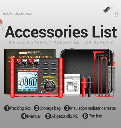 Digital Ohmmeter Insulation Resistance Meter 6000 Count Resistor Testers Capacitor Test Megohmmeter High Voltage Tool