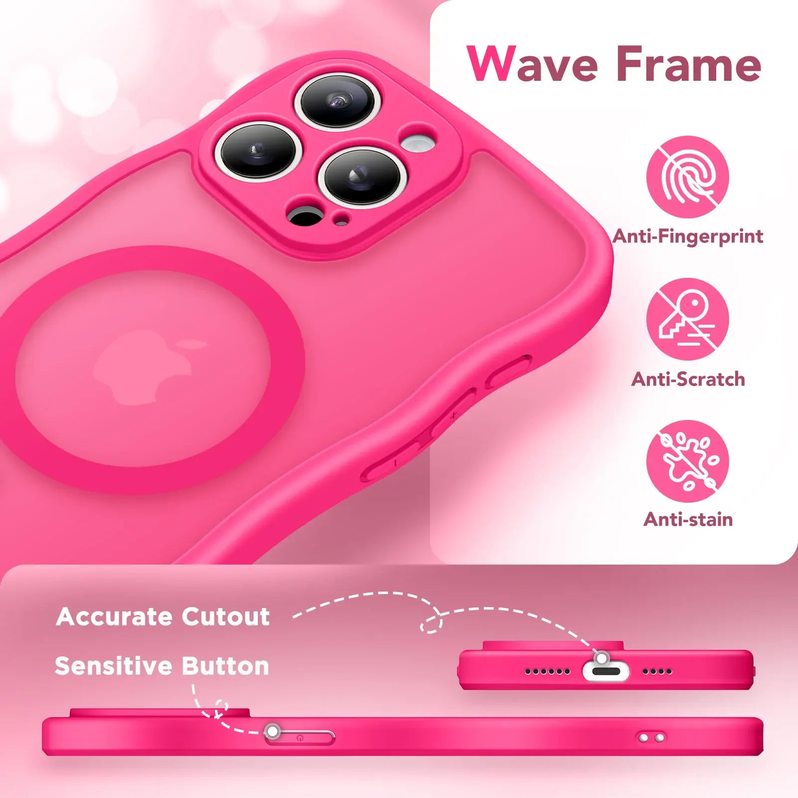 For iPhone 15 Pro Max Case Curly Wave Frame Shape Design Camera Protection Drop Shockproof Compatible with MagSafe Phone Case