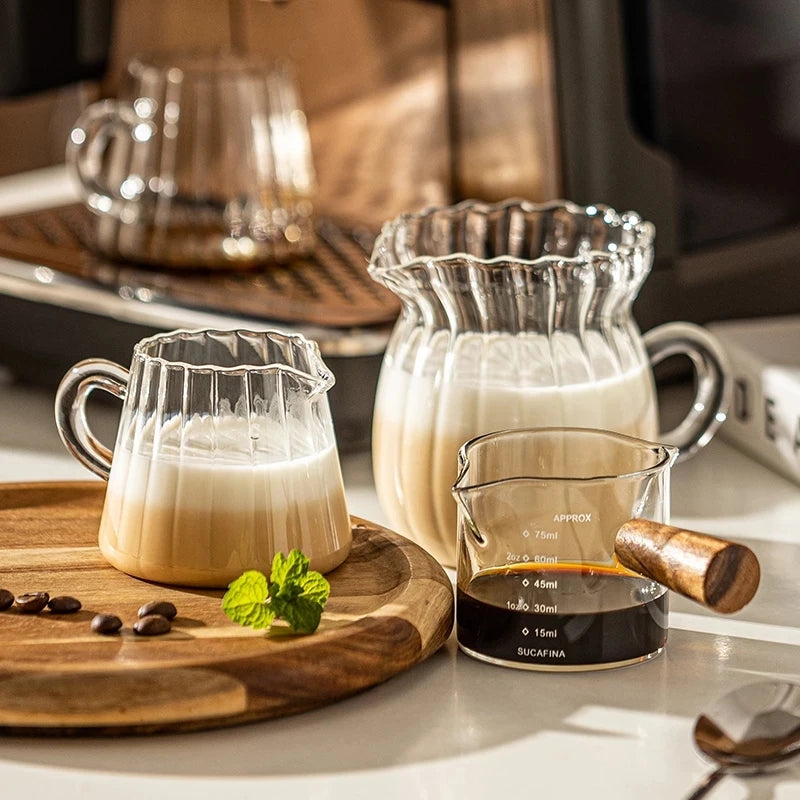 75-500ml Stripe Milk Jug Heat-resistant Glass Cup With Handle Coffee Milk Tea Separator Fair Cup Home Cafe Drinkware Gift