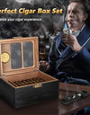 Cigar Humidor, Glass Top Cedar Wood Humidor Box, Cigar Case for 20-35 Cigars with Hygrometer, Cigar V-Cutter, Desktop Humidor