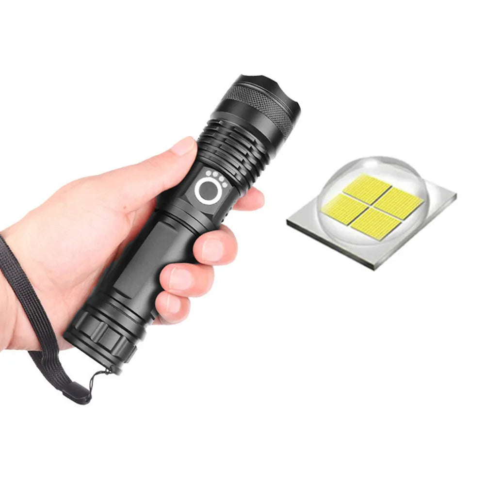 XHP70.2 LED Flashlight Rechargeable Zoom Tactical Torch USB Waterproof Camping Hunting Light