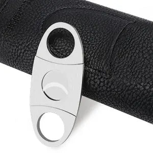 Leather Cigar Case, Cedar Wood Lining Travel Humidors for Cigars, Cigar Accessories Include Stainless Steel Cigar Cutter
