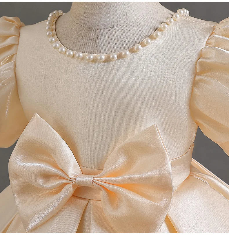 Elegant Backless Flower Girl Dress - Girls' Satin Gown for Pageant, Hosting & Walk Show