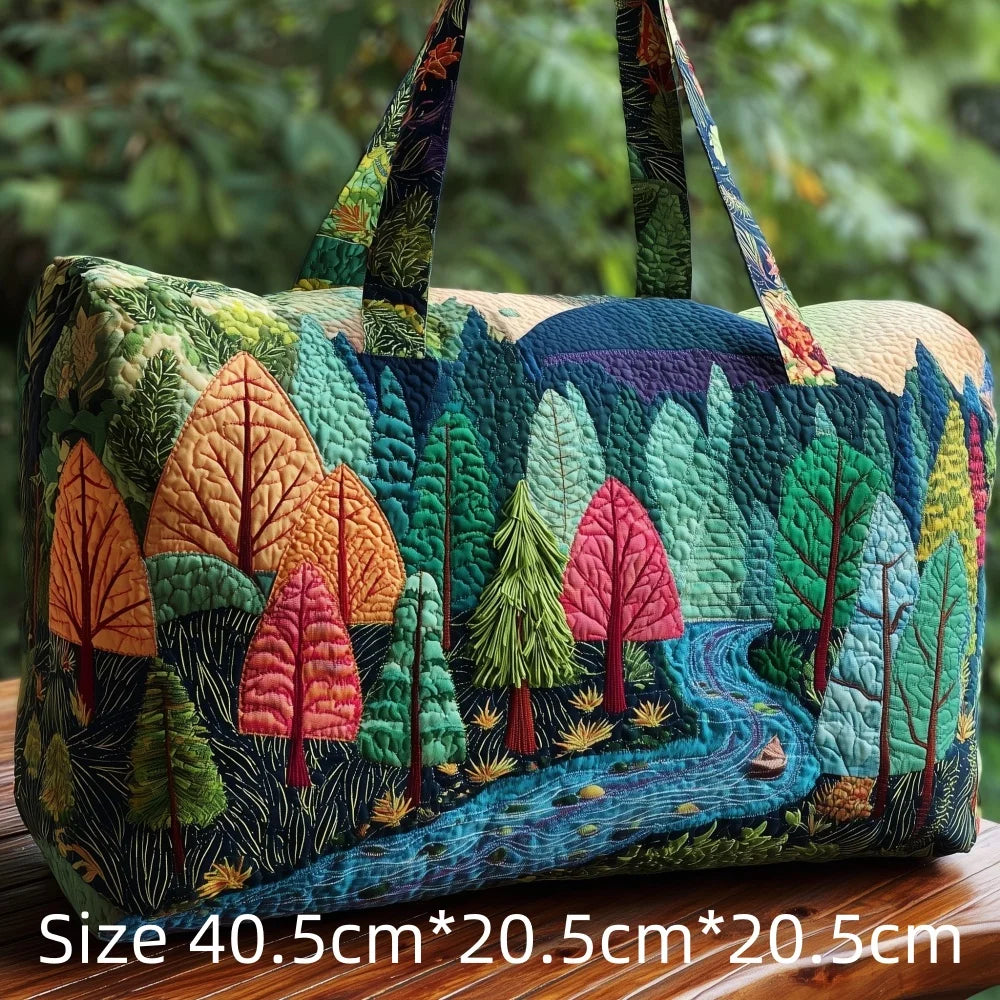 3D Print Quilted Duffle Bag Mountain Forest Lake Cabin Scenery Weekend Gym Overnight Bags Carryall Handbag Travel Camping Hiking