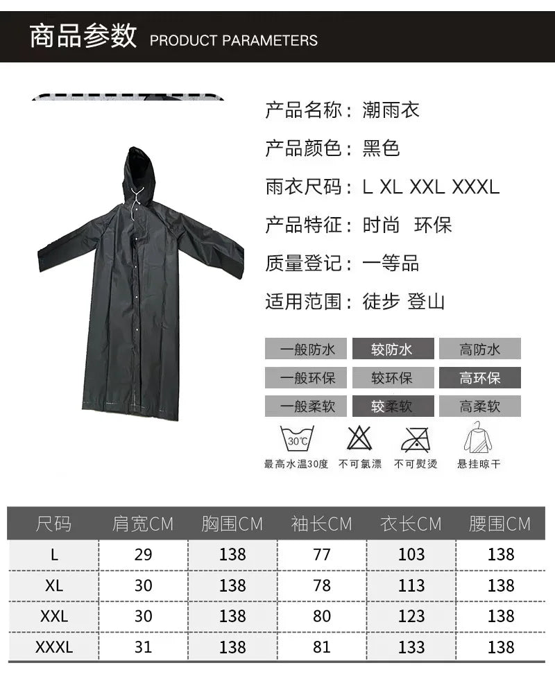 Long Waterproof Hooded Raincoat for Hiking Travel and Fishing