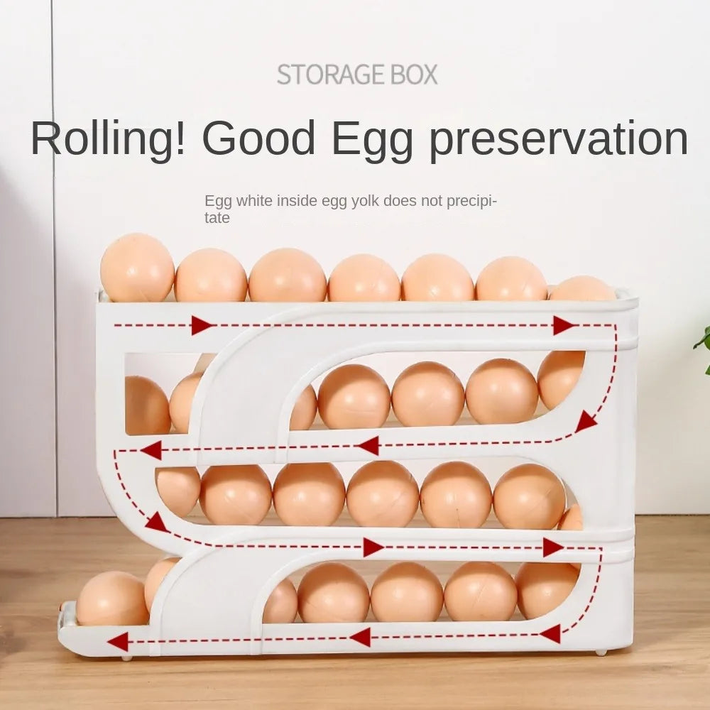 Large Capacity 3/4-Layer Automatic Egg Roller – Space-Saving Refrigerator Egg Storage Box for Kitchen