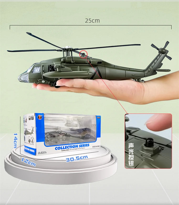 UH60 Hawk Utility Helicopter Metal Model Aircraft Sound and Light Display Toy