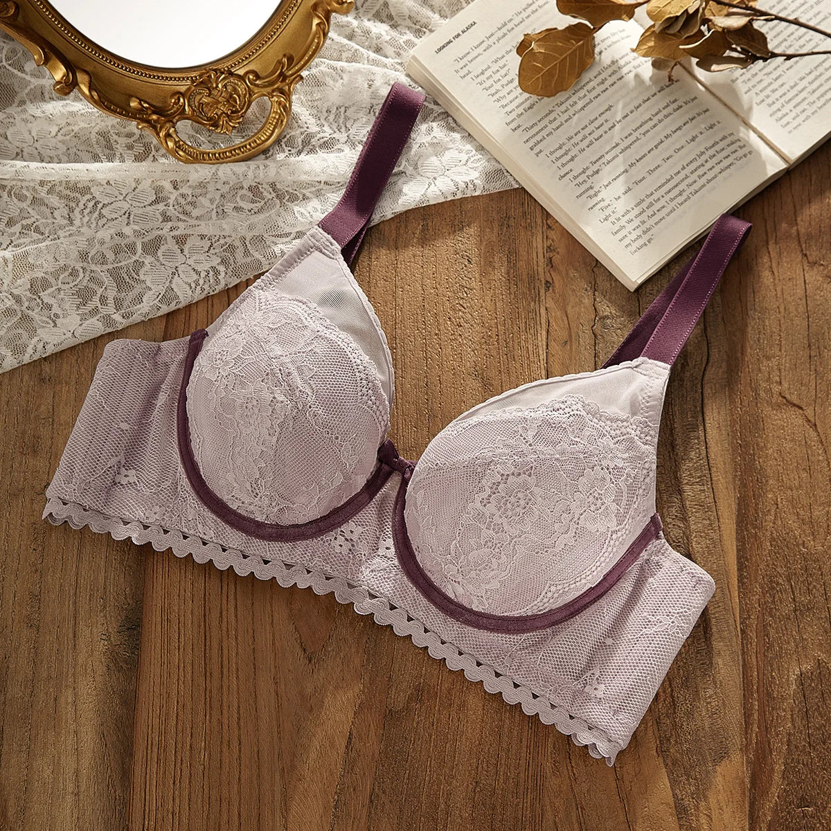 Womens Lace Thin Cup Push Up Underwire Bra