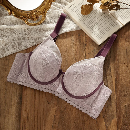 Womens Lace Thin Cup Push Up Underwire Bra