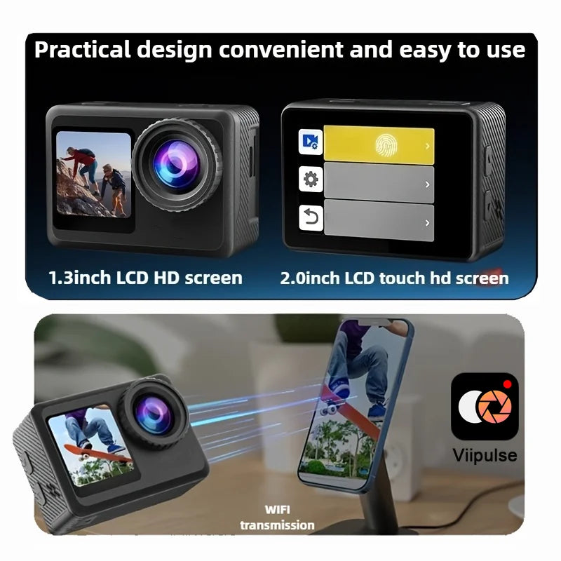 5K Magnetic Action Camera with Dual Touch Screen 4K60FPS 6-Axis EIS Waterproof Sports Camera for Cycling Vlog