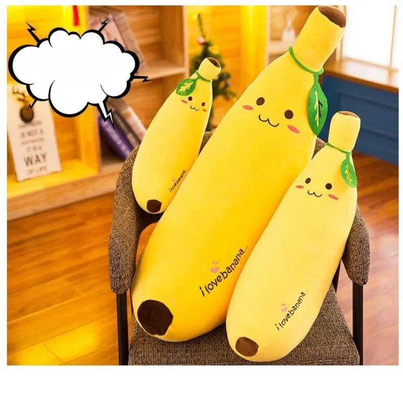 Cute Long Strip Banana Stuffed Body Pillow Cartoon Expression Plush Cushion Sofa Bedroom Bananas Throw Pillow Home Decoration