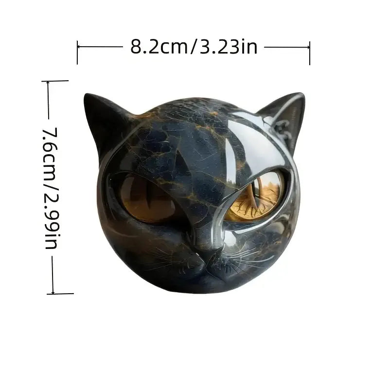 Cat Head Statue - Elegant Marble-like Glossy Resin Sculpture with Golden Eyes & Black Marble Texture,Desktop Decor for Home/Offi