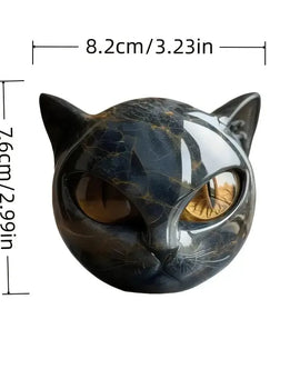Cat Head Statue - Elegant Marble-like Glossy Resin Sculpture with Golden Eyes & Black Marble Texture,Desktop Decor for Home/Offi