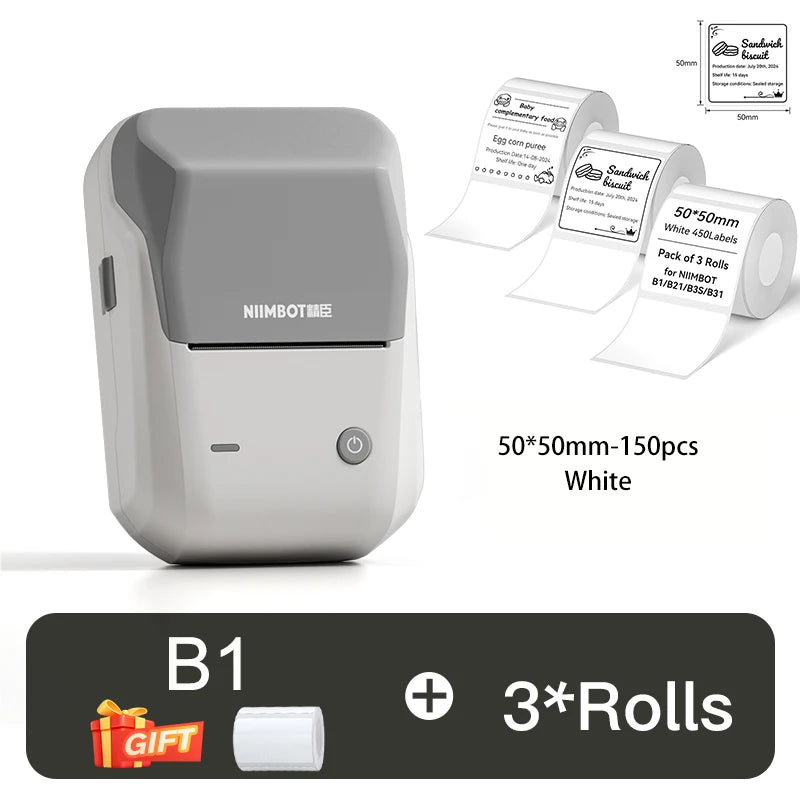 B1 Thermal Label Printer, Bluetooth Wireless Sticker Maker 20–50mm, Portable Inkless Barcode & QR Code Label Printer