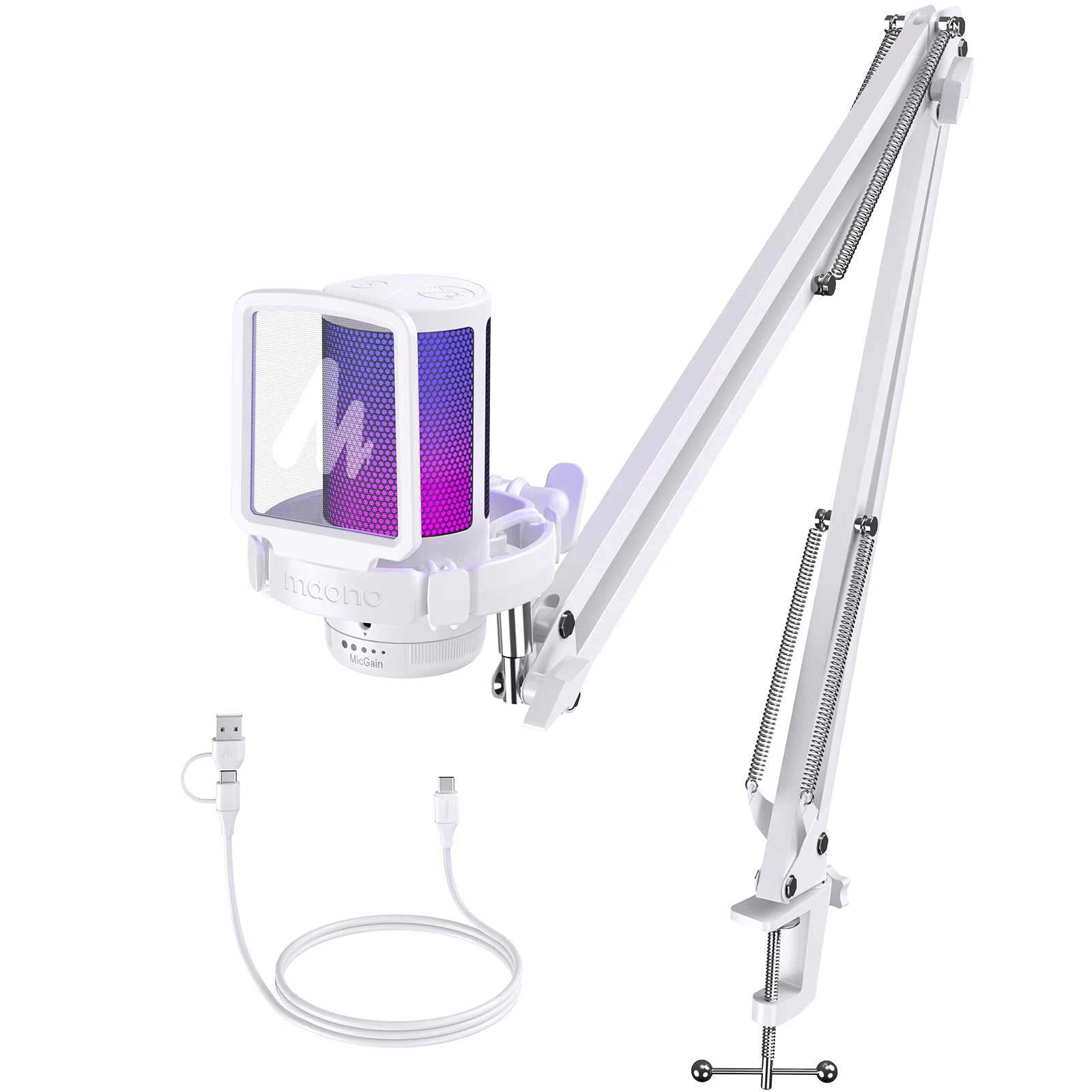 Gamerwave DGM20S USB Microphone Gaming Mic Condenser Mic RGB Mic Noise Canceling Mic with Mic Gain,RGB Light,One key mute