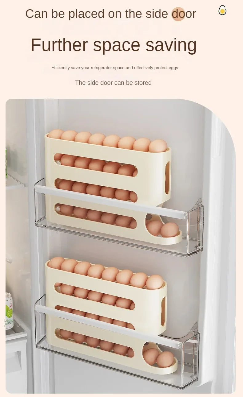 2–4 Layer Ladder-Style Slide Egg Storage Box – Large Capacity Automatic Rolling Refrigerator Egg Organizer