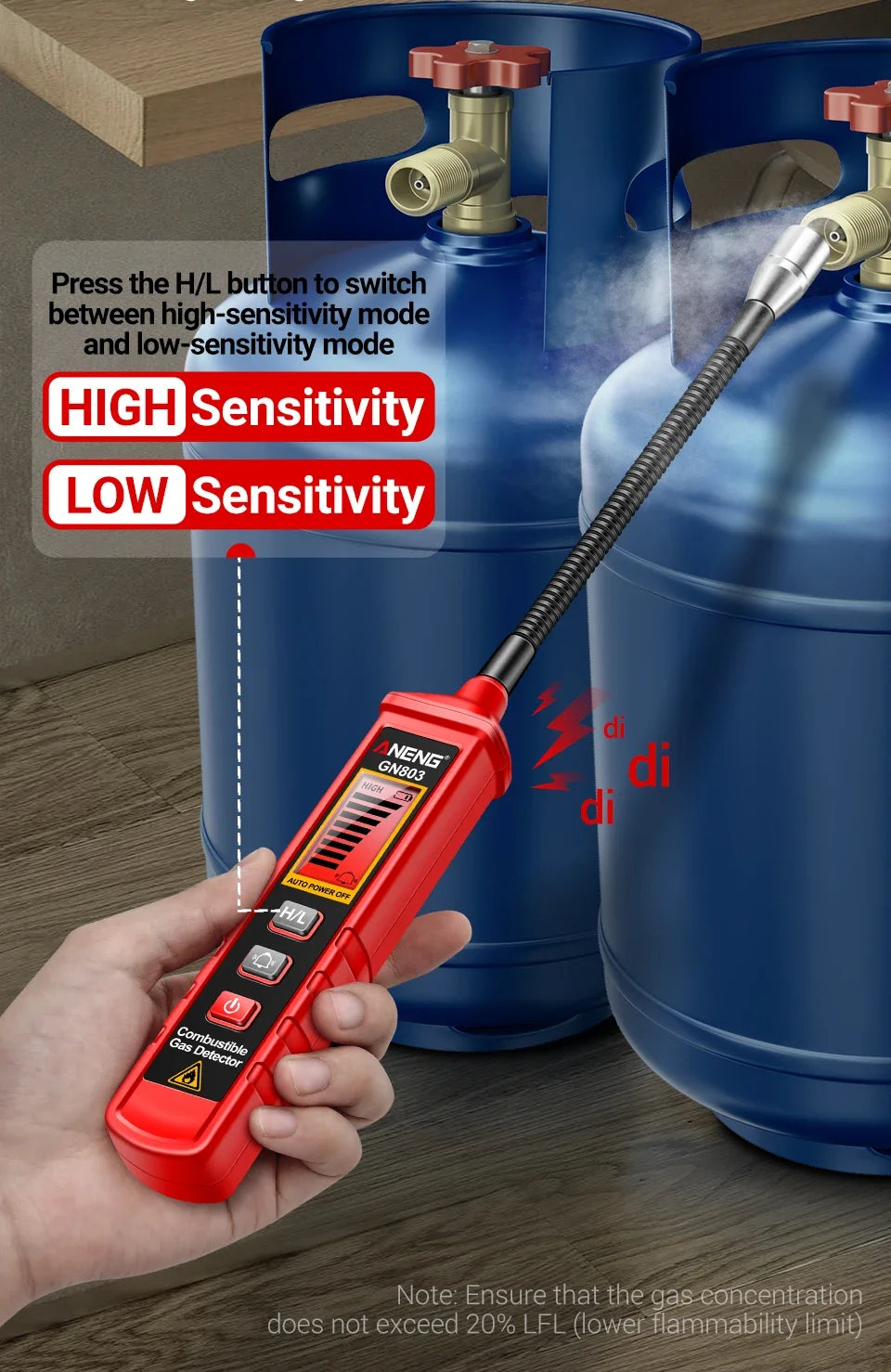 Handheld Gas Leak Detector Methane Combustible Gas Testers Portable Gases Concentration Analyzer Meter Leakage Tools