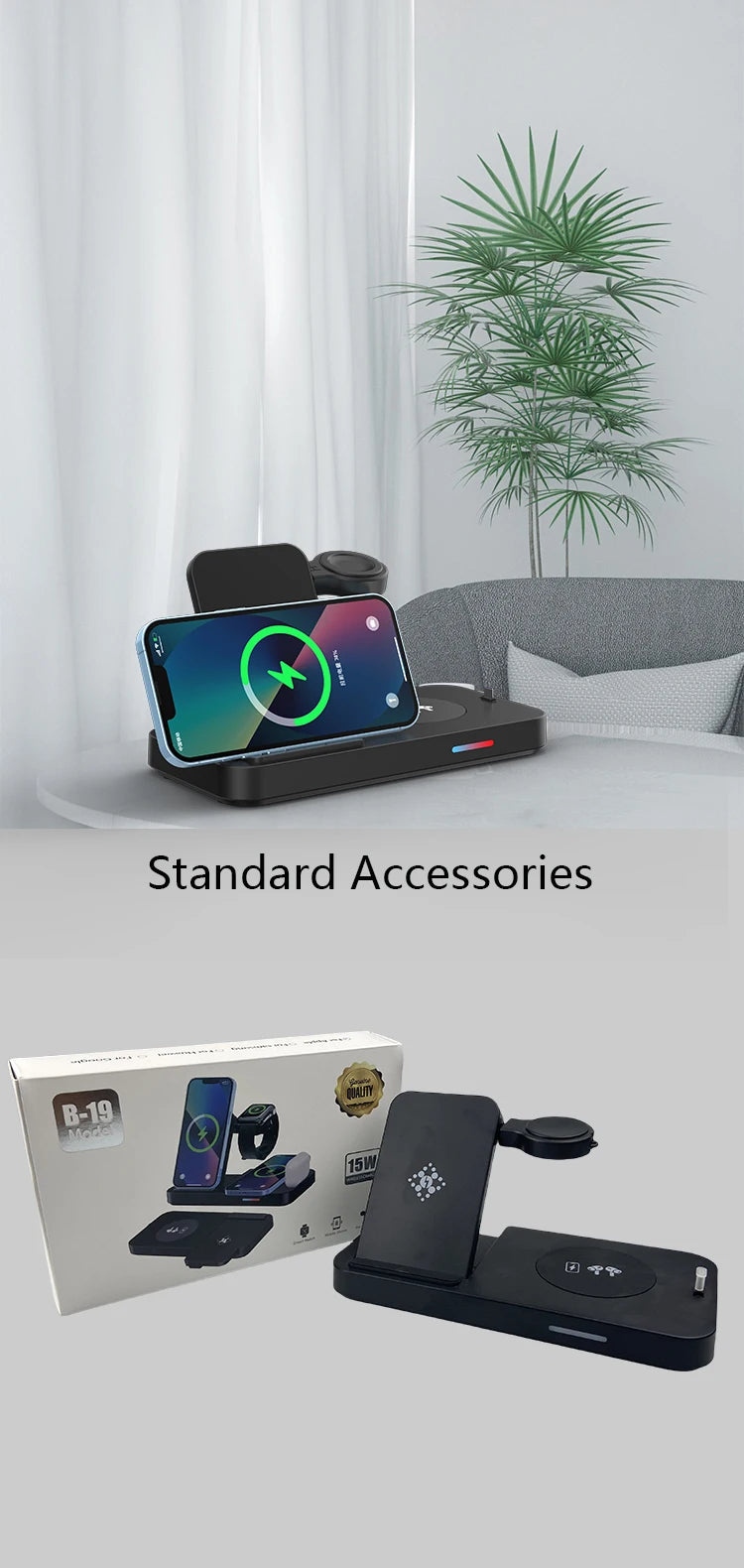 3 in 1Wireless Charger Stand Fast Charging Dock Station Type C For Watch Huawei iPhone 15 14 13 12 Pro Max Earbuds